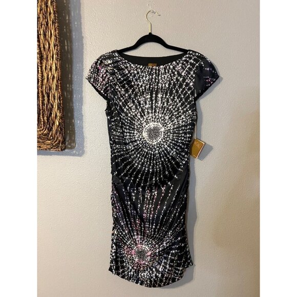 Ali Ro Nordstrom Dress 8 Stars Stretch Silk Short Sleeve Colorburst NWT $250 - Picture 4 of 9